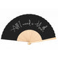 Hand Held Fan with Silver Writing "All I Need is Music" Design