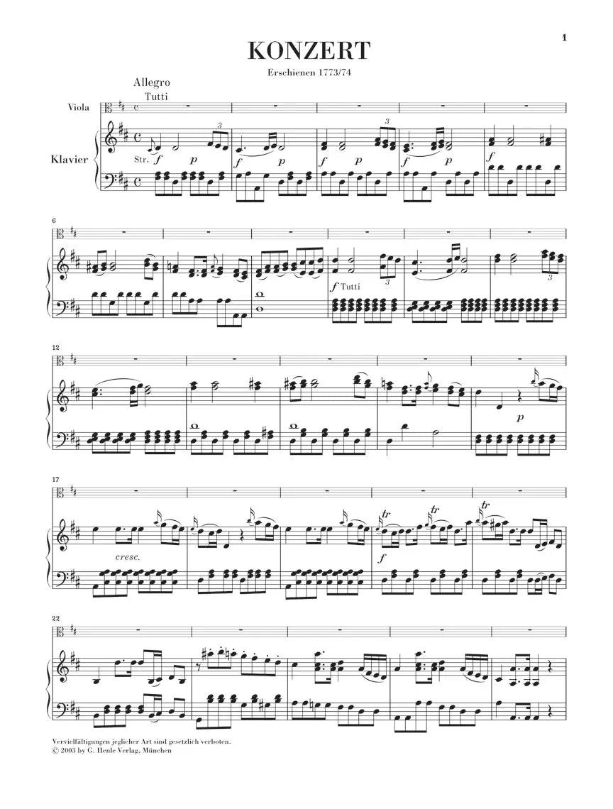 Stamitz - Concerto No 1 D Viola with Piano Accompaniment