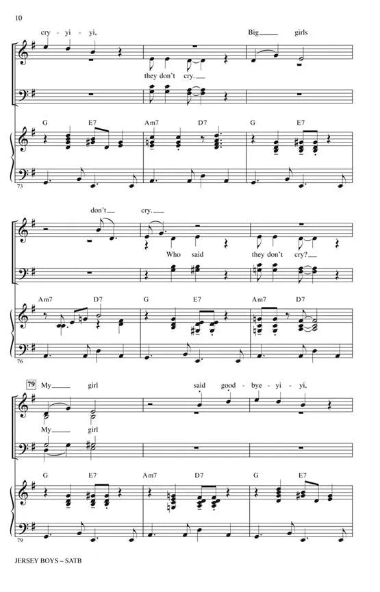 Jersey Boys - Soprano, Alto, Tenor and Bass Vocal Sheet Music