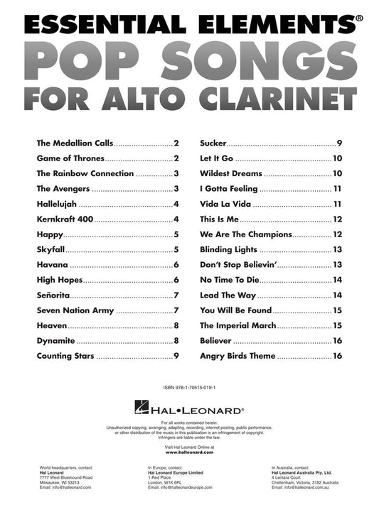 Essential Elements - Pop Songs For Alto Clarinet Book