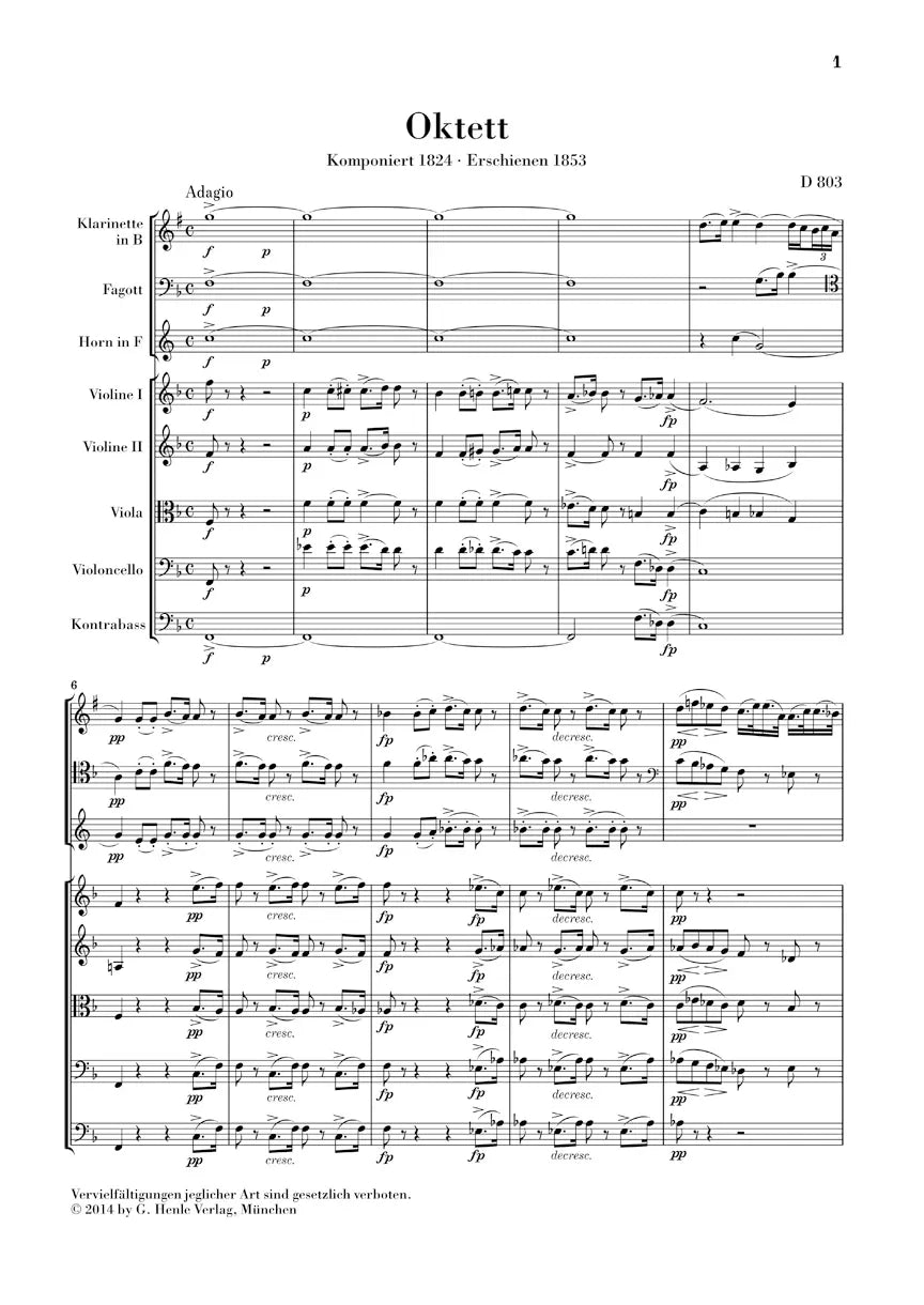 Franz Schubert - Octet In F Major D 803 Study Score Urtext Book