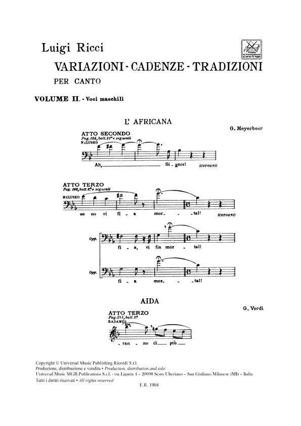 Variazioni - Cadenze Tradizioni per Canto Volume II Book 1 (Male Voices)