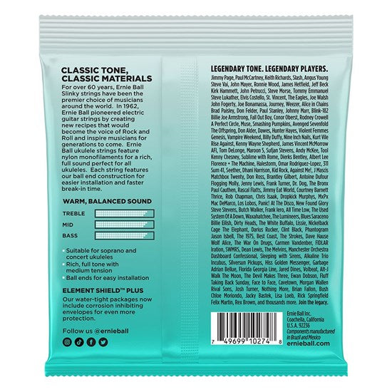 Ernie Ball Soprano & Concert Nylon Ball End Ukulele Strings Set - Black