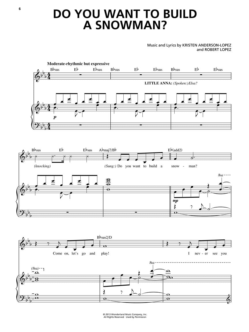 Frozen Vocal Selections Voice W/ Piano Accomp