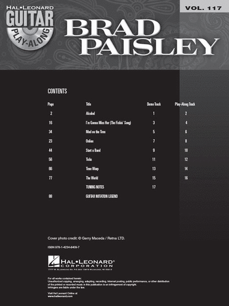 Brad Paisley - Guitar Play Along Volume 117 Book/Cd