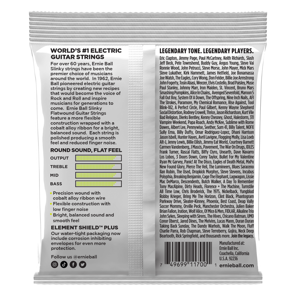 Ernie Ball Regular Slinky Flatwound Electric Guitar Strings Set - 10 - 46