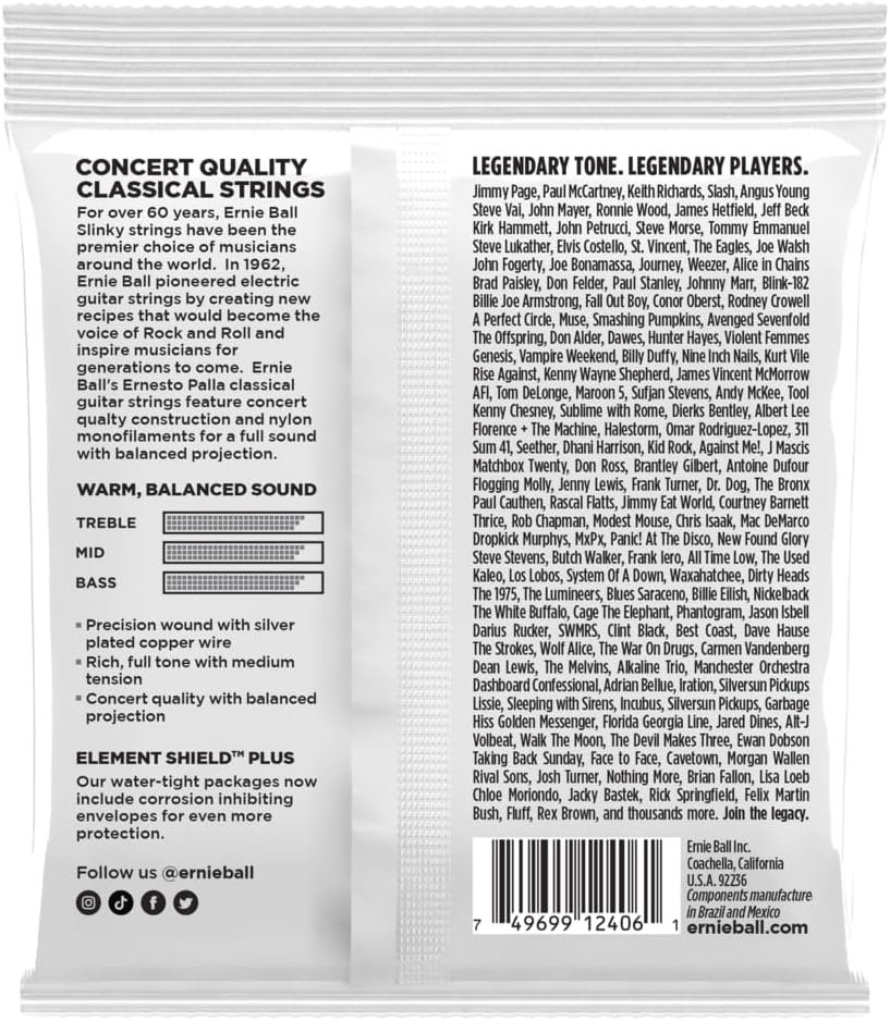 Ernie Ball Ernesto Palla Black and Silver Nylon Classical Guitar Strings Set