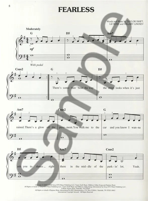 Taylor Swift - Fearless Easy Piano Songbook