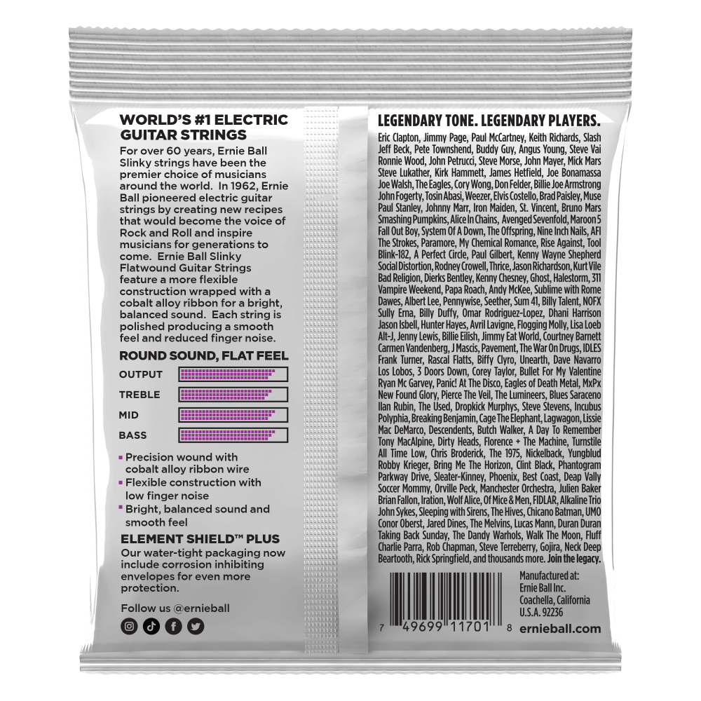 Ernie Ball Power Slinky Flatwound Electric Guitar Strings Set - 11 - 48