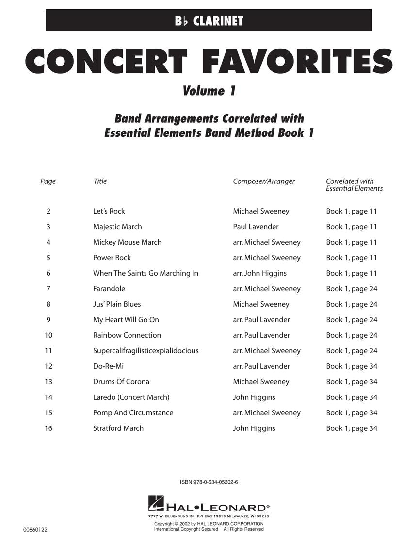 Essential Elements Concert Favorites Volume 1 Clarinet Bb Book