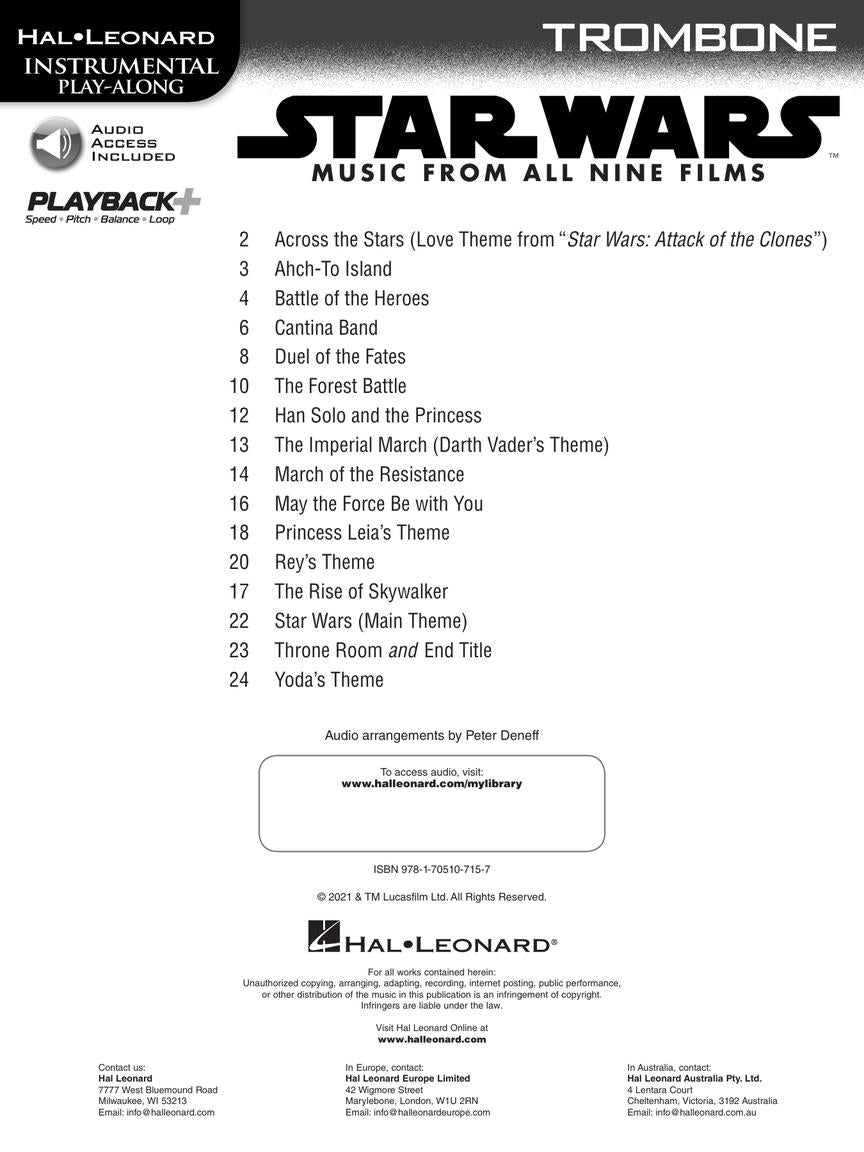 Star Wars Instrumental Play Along Trombone Book/Ola