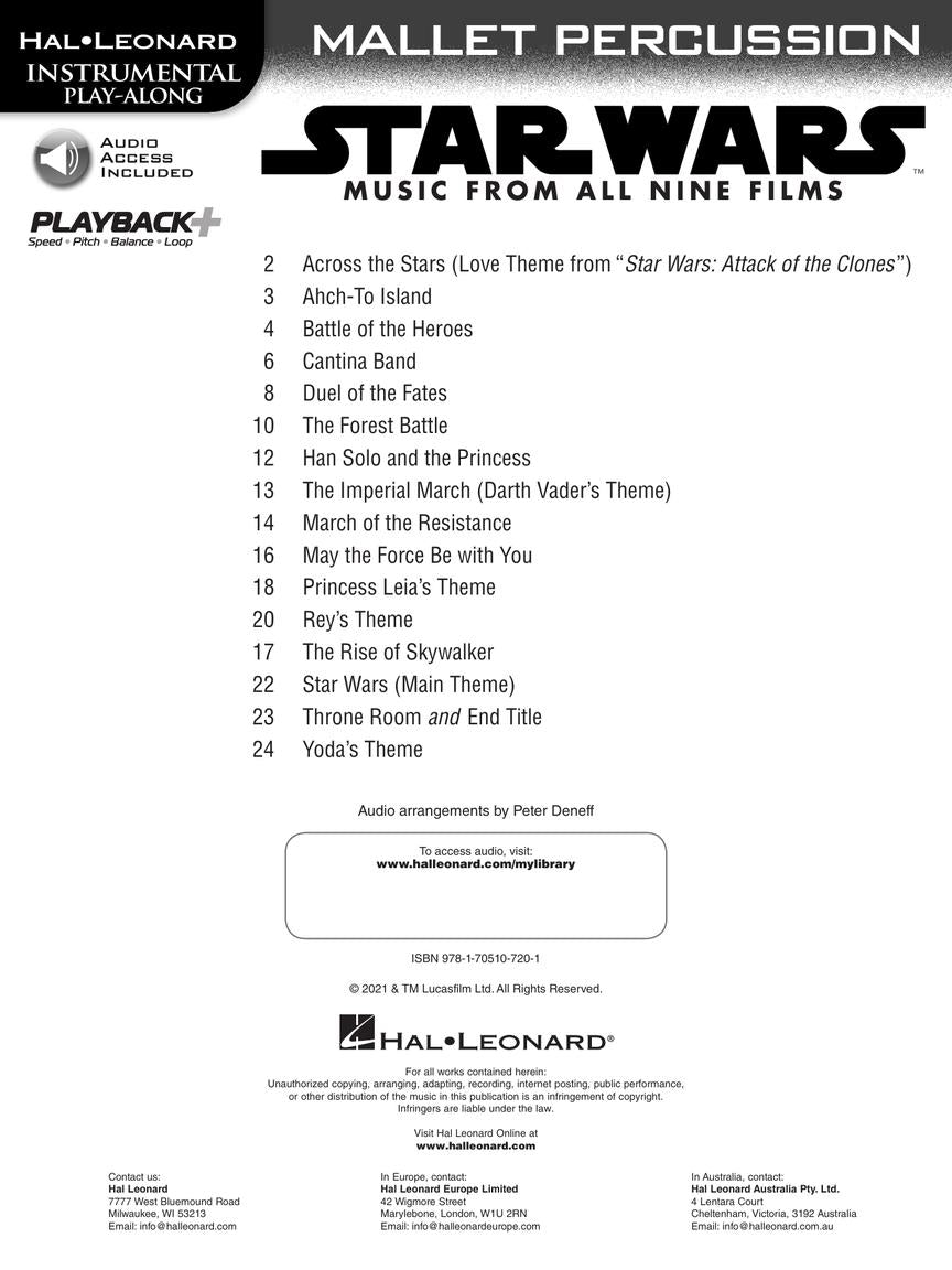 Star Wars Instrumental Play Along Mallet Percussion Book/Ola