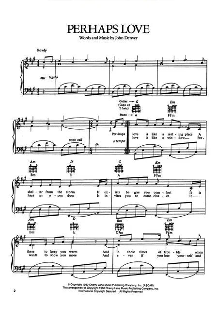 John Denver - Perhaps Love Piano/Vocal/Guitar Sheet Music