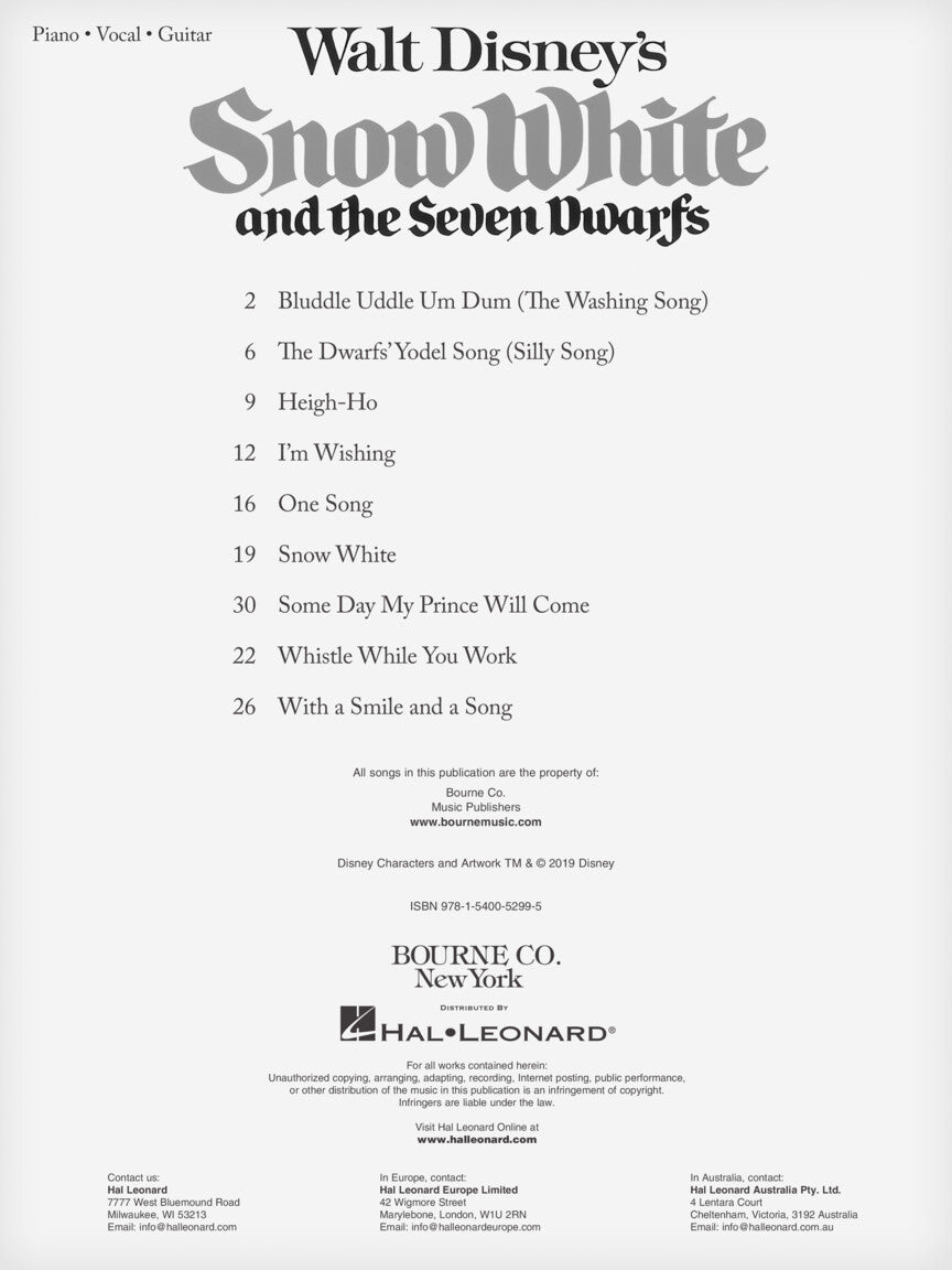 Snow White and The Seven Dwarfs Piano/Vocal/Guitar Songbook