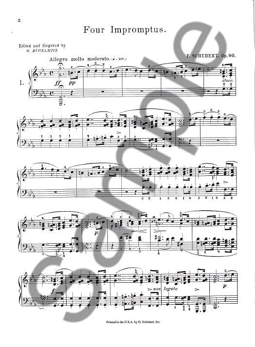 Schubert - 4 Impromptus Op 90 For Piano Book