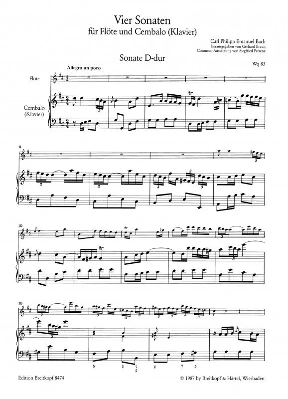 Carl Philipp Emanuel Bach - 4 Sonatas for Flute and Piano Volume 1 Book