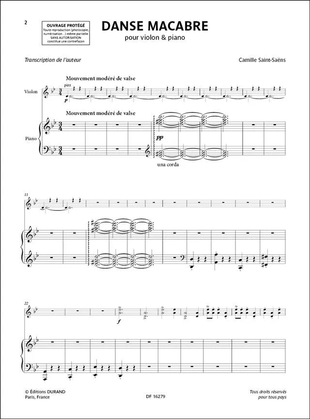 Camille Saint-Saens - Danse Macabre For Violin with Piano Accompaniment