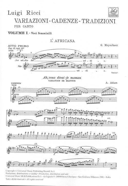 Variazioni - Cadenze Tradizioni per Canto Volume I Book 1 (Female Voices)