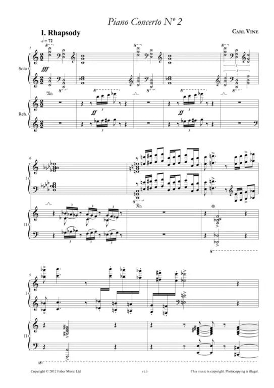 Carl Vine - Piano Concerto No 2 - Two Piano Arrangement Book