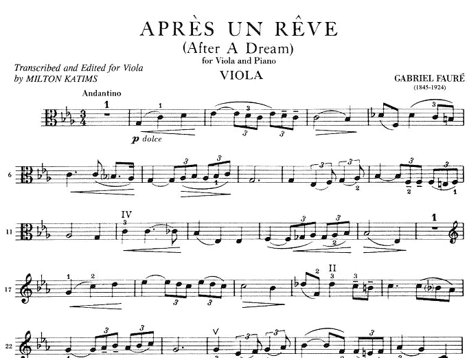 Faure Gabriel - Apres Un Reve for Viola and Piano Book