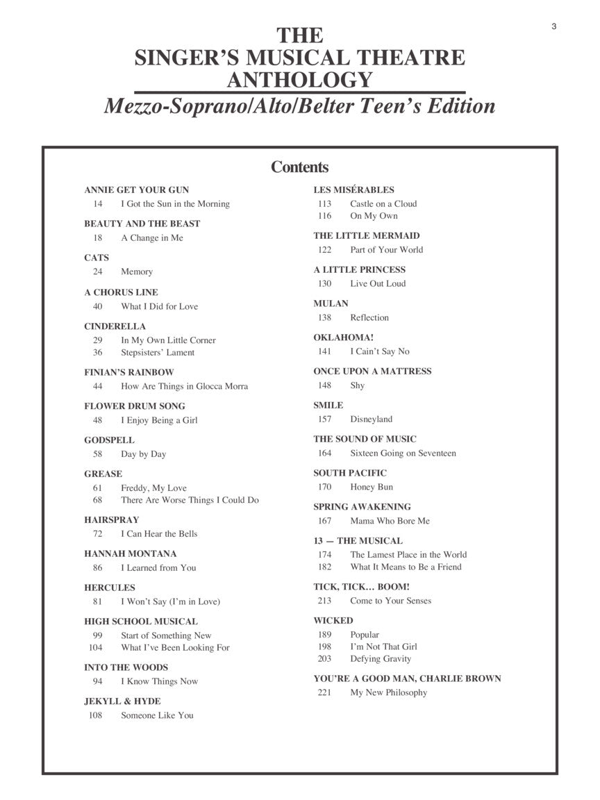 Singers Musical Theatre Anthology Teens Mezzo-Soprano/Alto/Belter Book