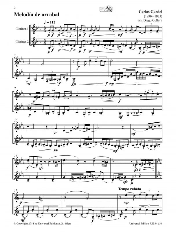 Gardel Carlos: Tango Clarinet Duets Book