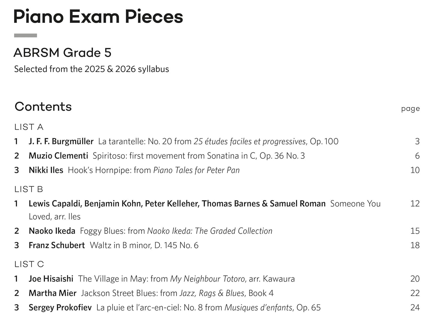 ABRSM Piano Exam Pieces - Grade 5 (2025-2026)