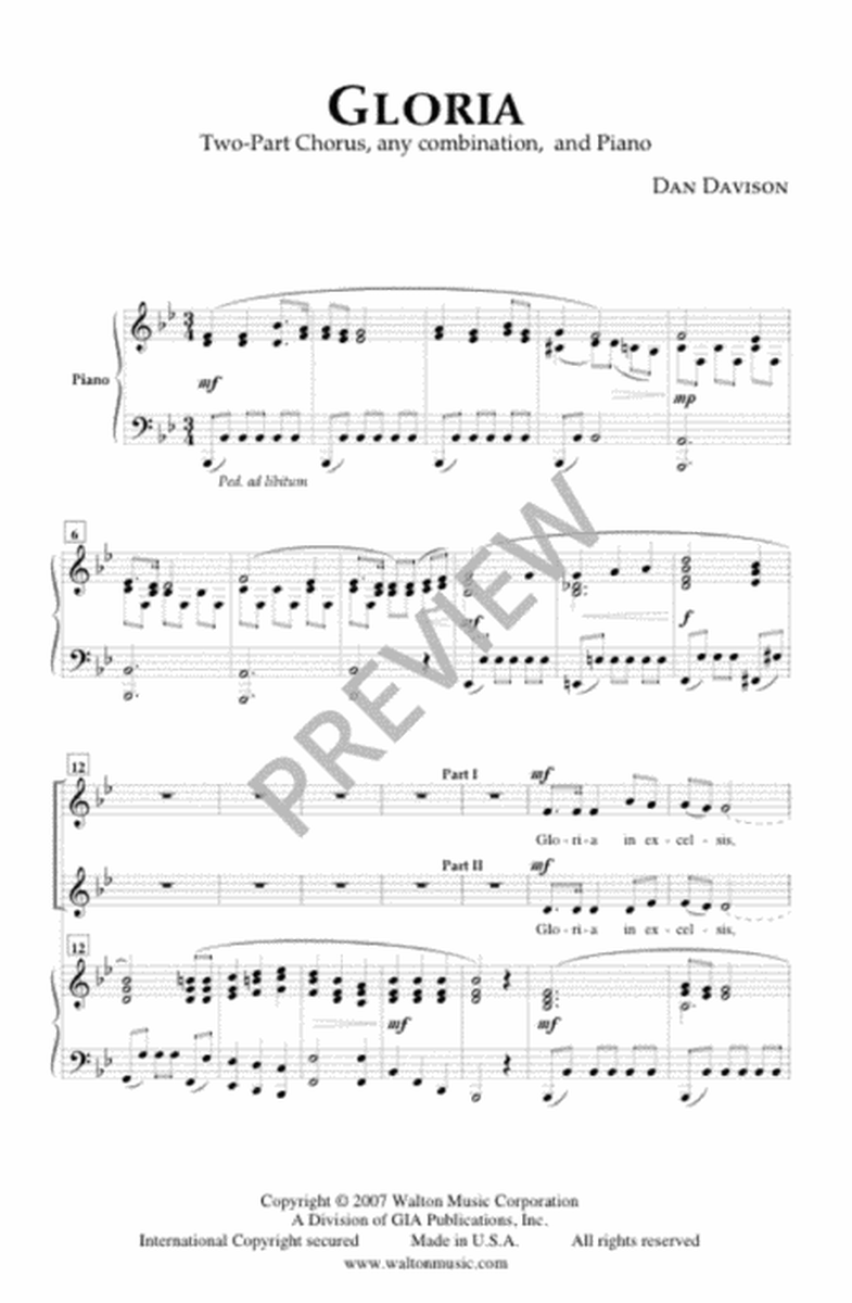 Gloria 2 Part Vocal Choral Music
