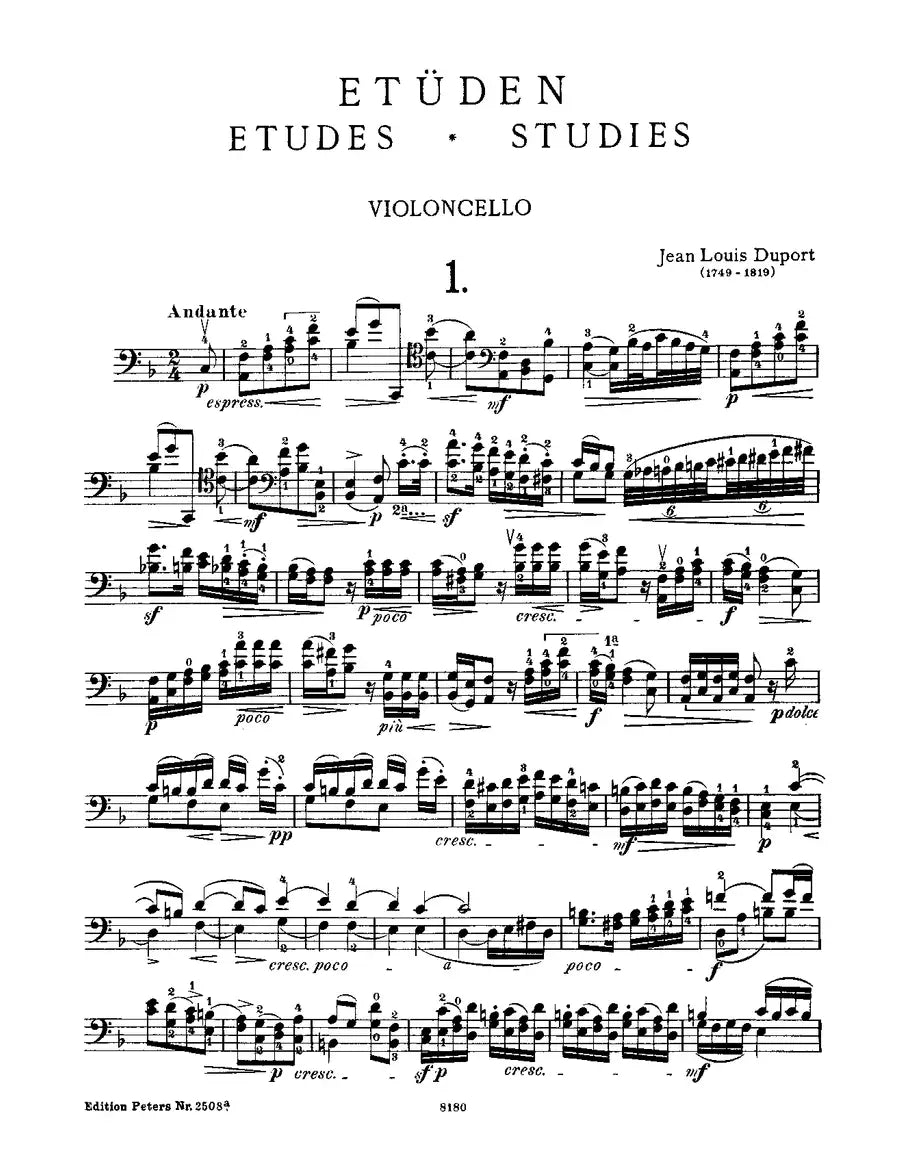Duport - 21 Studies For Cello Solo Book