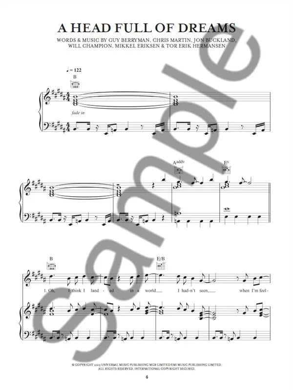 Coldplay - A Head Full Of Dreams - Piano/Vocal/Guitar Songbook