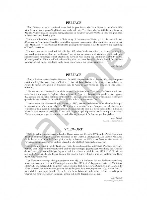 Massenet - Meditation From Thais For Piano Solo Book