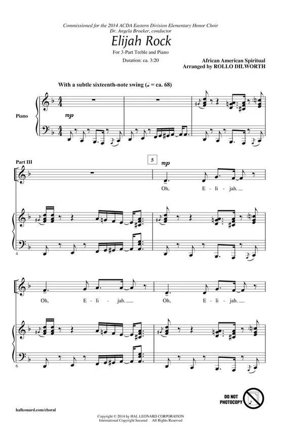 Elijah Rock - 3 Part Treble Vocal Sheet Music