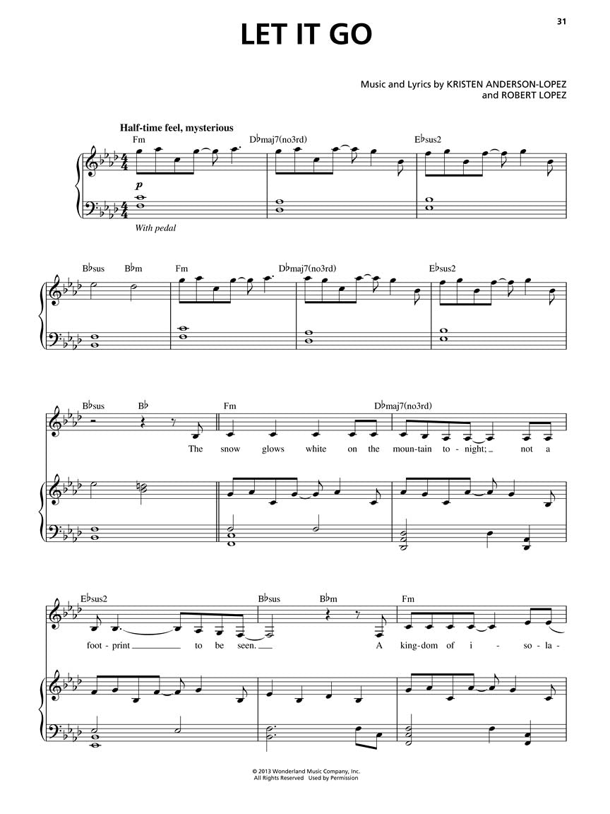 Frozen Vocal Selections Voice W/ Piano Accomp
