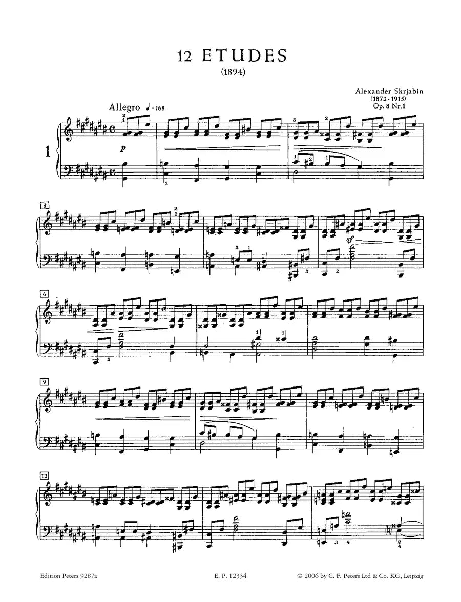 Scriabin - 12 Etudes Op 8 Piano Solo Urtext Edition Book