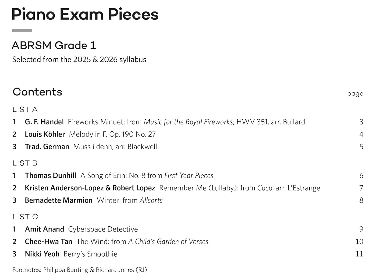 ABRSM Piano Exam Pieces - Grade 1 (2025-2026)