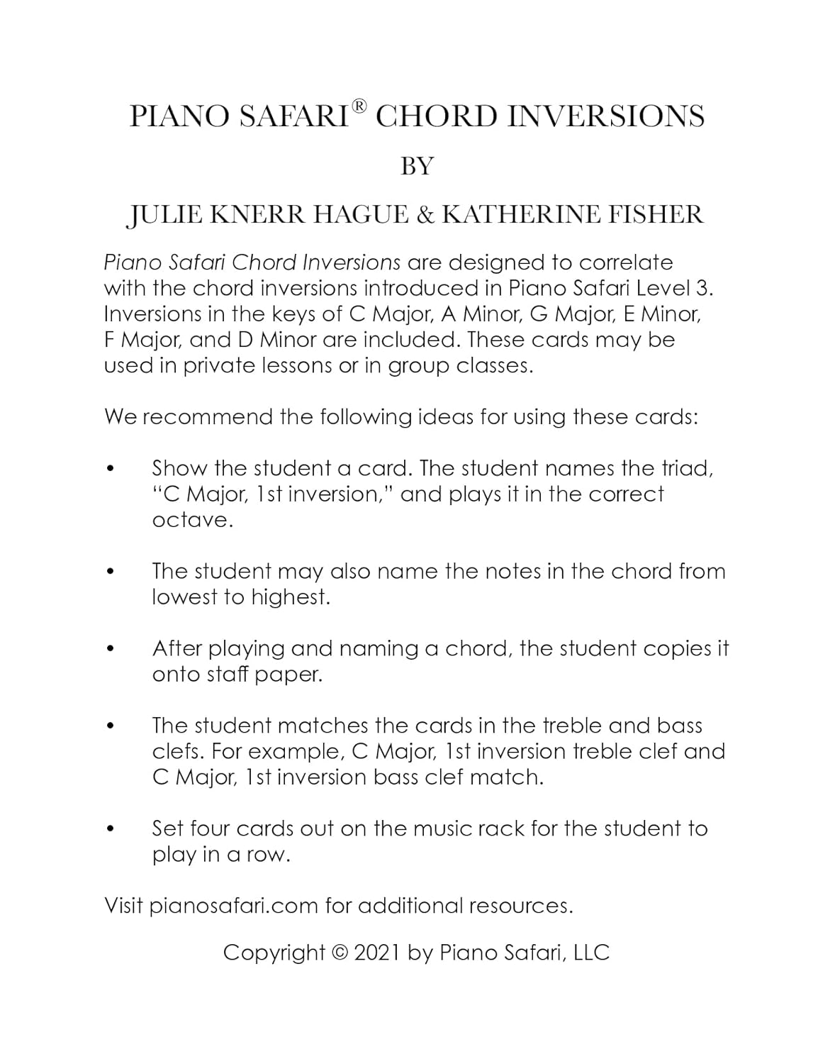 Piano Safari - Chord Inversions Cards (37 Cards)