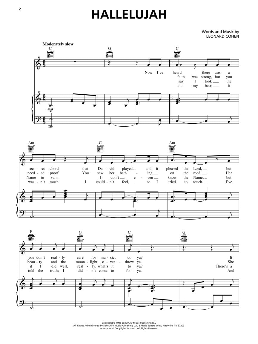 Leonard Cohen Hallelujah - Piano/Vocal/Guitar Sheet Music
