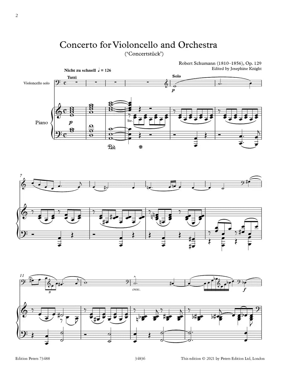 Schumann - Concerto Op 129 Cello with Piano Accompaniment Book