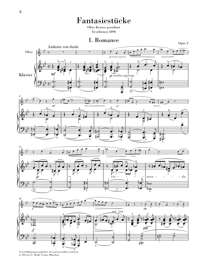 Carl Nielsen - Fantasy Pieces Op 2 for Oboe with Piano Accompaniment Book (Urtext)