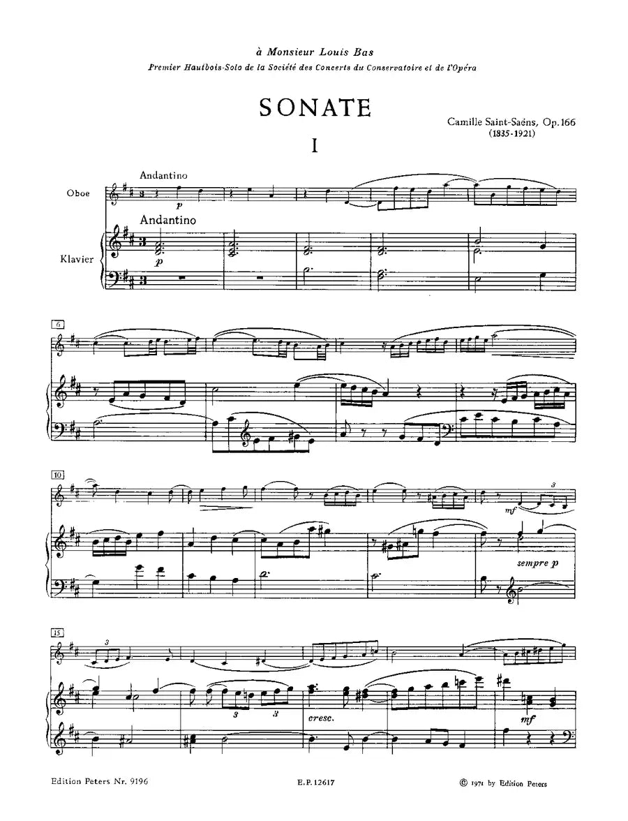 Saint-Saens - Sonata Op 166 Oboe/Piano Urtext Book