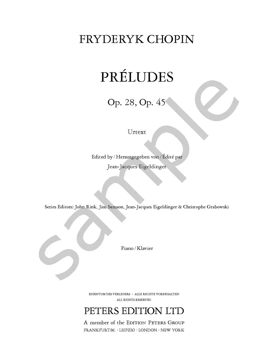 Chopin - Preludes Op 28 Op 45 Piano Book (New Urtext Edition)