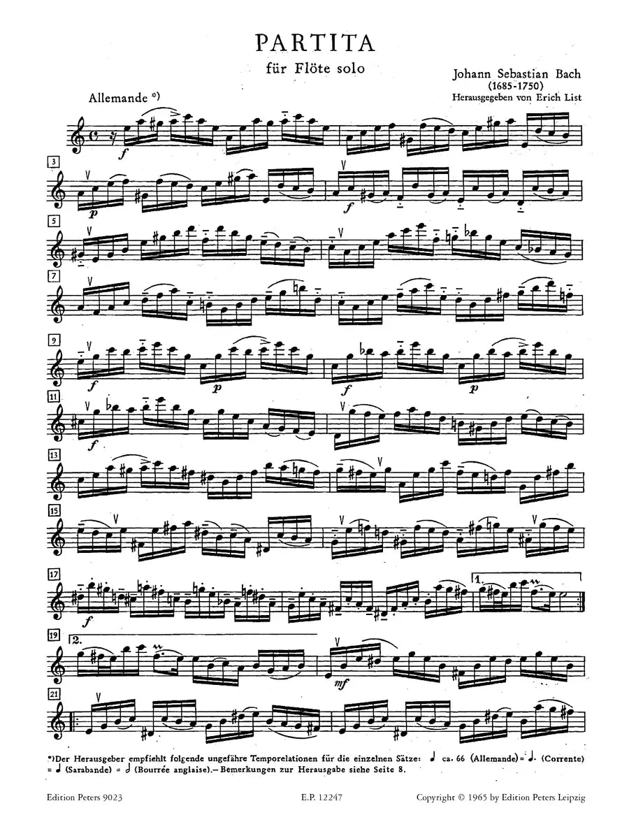 JS Bach - Partita A Minor (Sonata) BWC 1013 Flute Solo Urtext Book