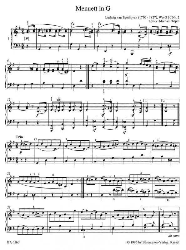 Beethoven Easy Piano Pieces and Dances - Urtext Edition Book