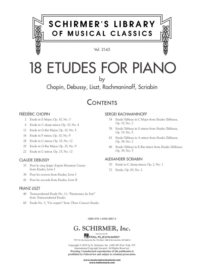 18 Etudes For Piano Book - A Collection of Popular Etudes for Piano