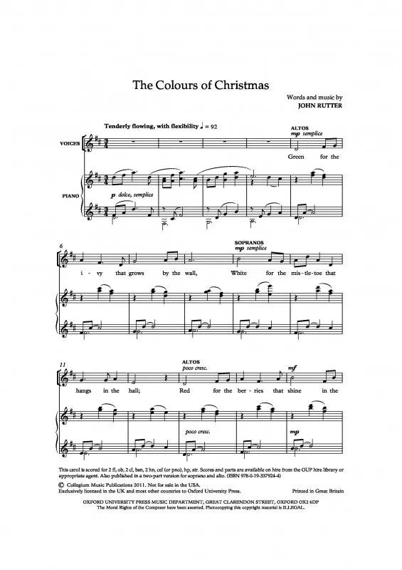 John Rutter - Colours Of Christmas SATB Vocal Sheet Music