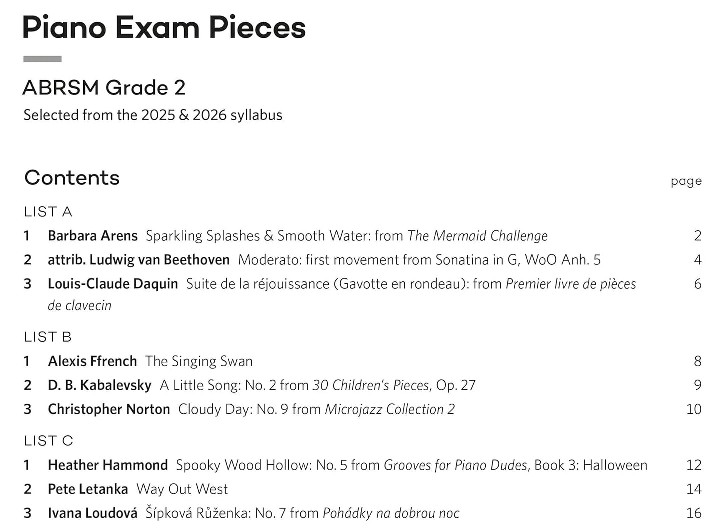 ABRSM Piano Exam Pieces - Grade 2 (2025-2026)