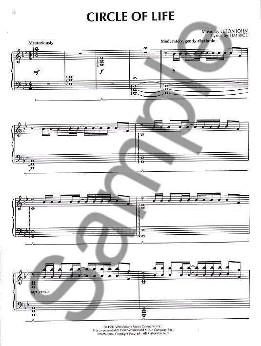 The Lion King Selections Piano Solo Book