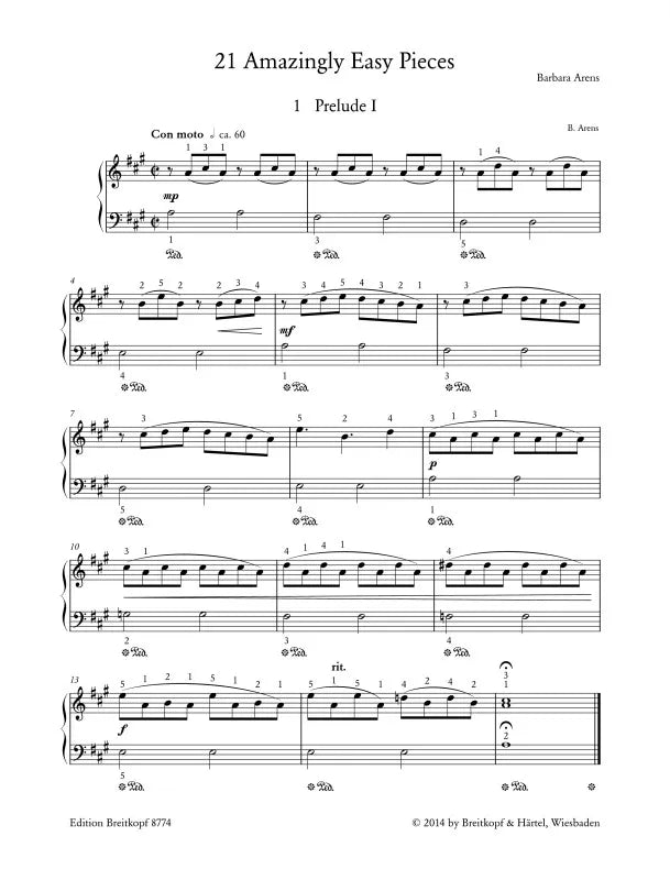Barbara Arens - 21 Amazingly Easy Pieces For Piano Book