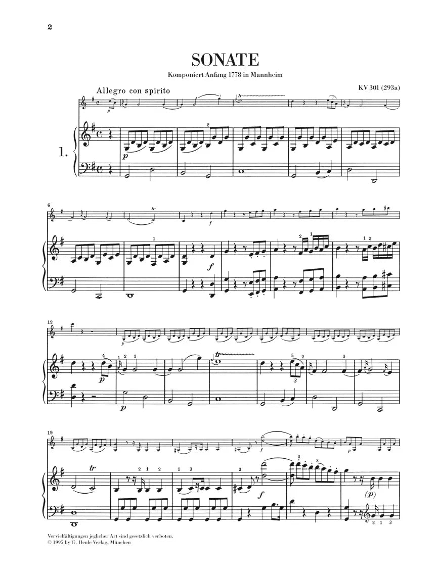 Mozart - Violin Sonatas Volume 1 Nos 1-6 K301-K306 Book (Urtext Edition)
