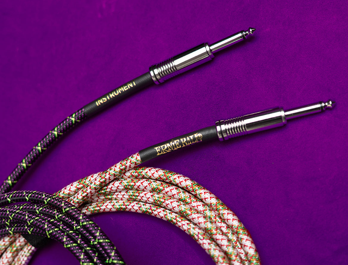 Ernie Ball 7.5 Metre Braided Straight / Angle Instrument Cable (Black/Green)